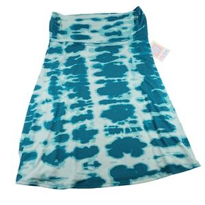 LuLaRoe Azure Skirt XL Teal Aqua Abstract‎ Print Knee Length Elastic Waist